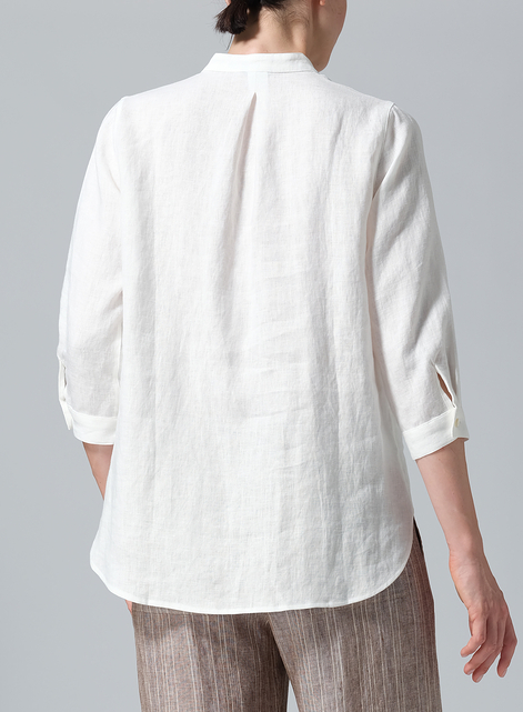 Linen Half-Open Collar V-Neck Shirt