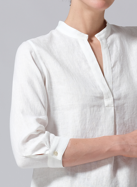 Linen Half-Open Collar V-Neck Shirt