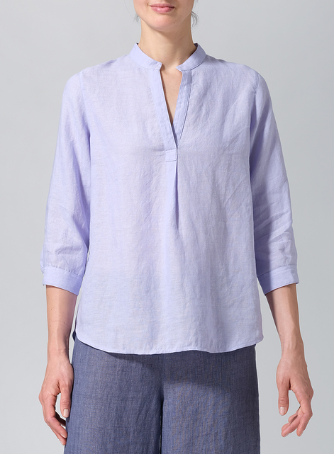 Linen Half-Open Collar V-Neck Shirt