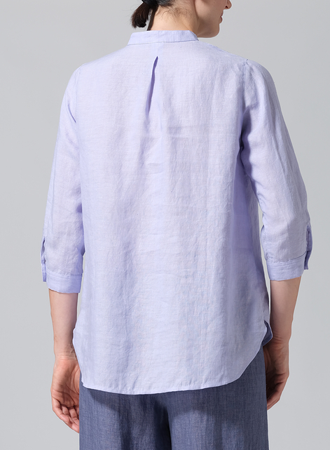 Linen Half-Open Collar V-Neck Shirt