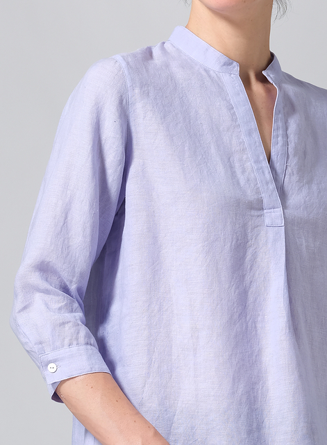 Linen Half-Open Collar V-Neck Shirt