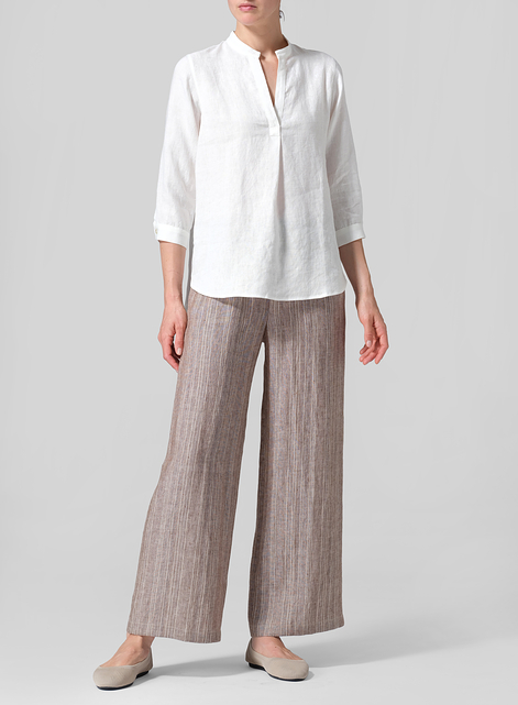 Linen Half-Open Collar V-Neck Shirt