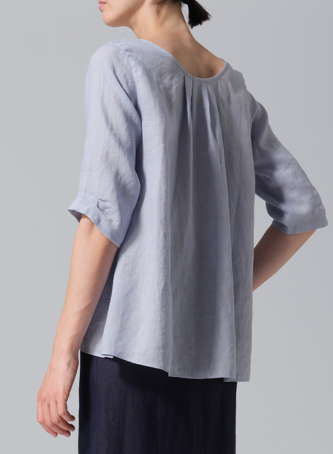 Linen Relaxed Scoop Neckline A-Shape Blouse