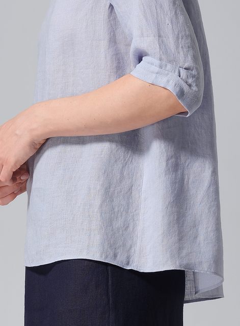 Linen Relaxed Scoop Neckline A-Shape Blouse