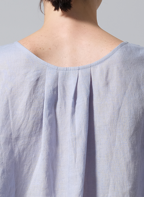Linen Relaxed Scoop Neckline A-Shape Blouse