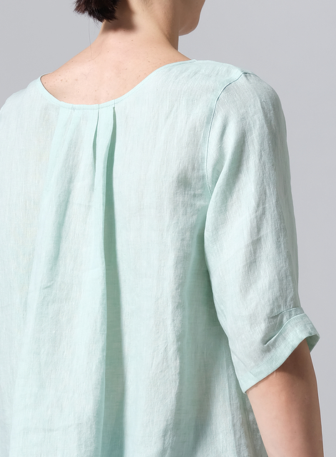 Linen Relaxed Scoop Neckline A-Shape Blouse