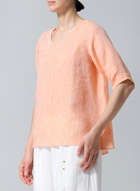 Linen Relaxed Scoop Neckline A-Shape Blouse