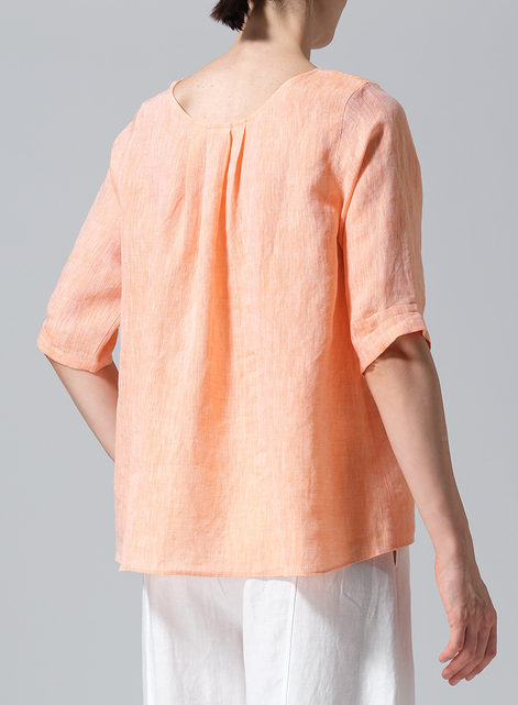 Linen Relaxed Scoop Neckline A-Shape Blouse