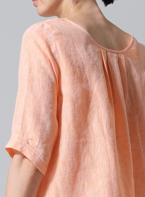 Linen Relaxed Scoop Neckline A-Shape Blouse