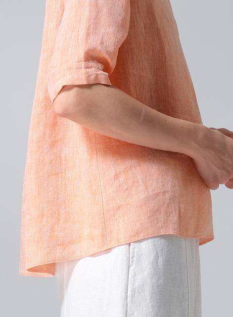 Linen Relaxed Scoop Neckline A-Shape Blouse