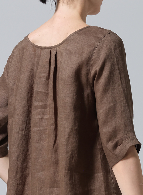Linen Relaxed Scoop Neckline A-Shape Blouse