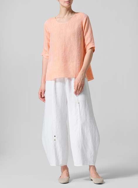 Linen Relaxed Scoop Neckline A-Shape Blouse