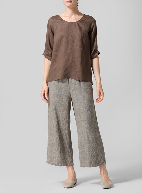 Linen Relaxed Scoop Neckline A-Shape Blouse