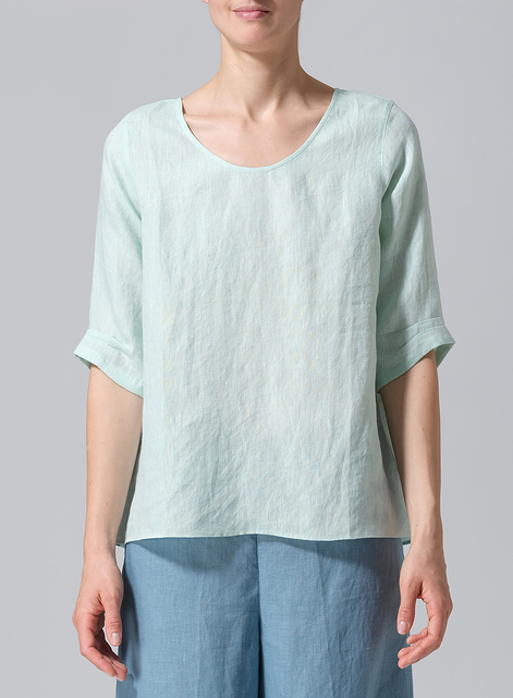 Linen Relaxed Scoop Neckline A-Shape Blouse