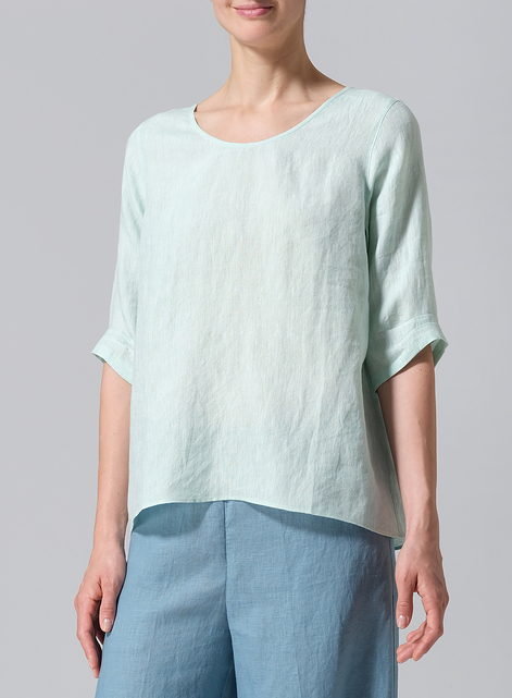 Linen Relaxed Scoop Neckline A-Shape Blouse