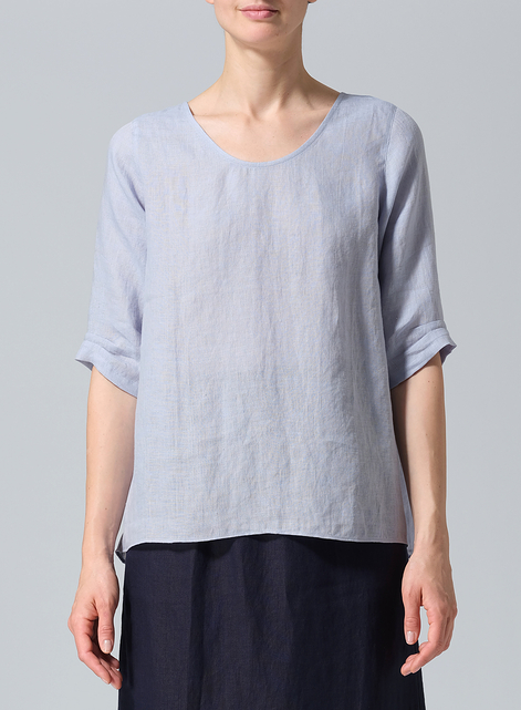 Linen Relaxed Scoop Neckline A-Shape Blouse