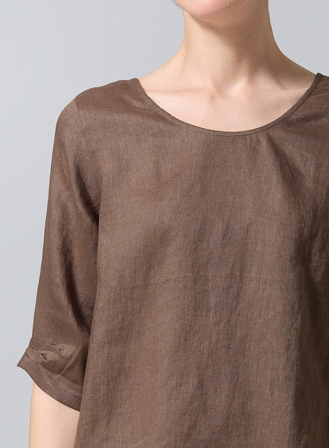 Linen Relaxed Scoop Neckline A-Shape Blouse