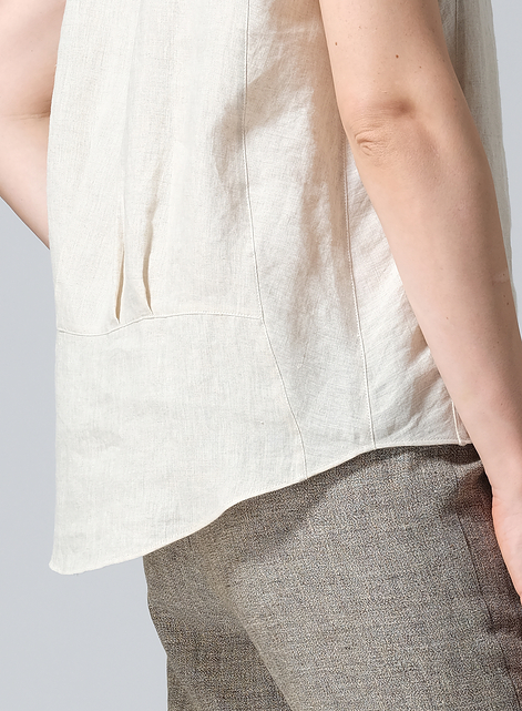 Linen Boxy Cap Sleeved Crew Neck Top