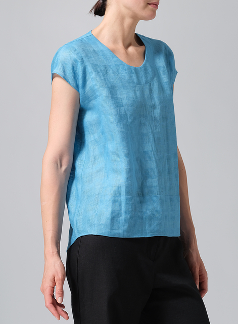 Linen Boxy Cap Sleeved Crew Neck Top
