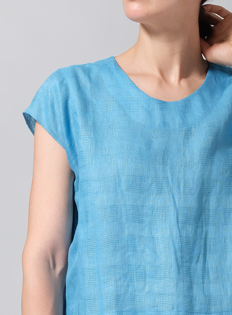 Linen Boxy Cap Sleeved Crew Neck Top