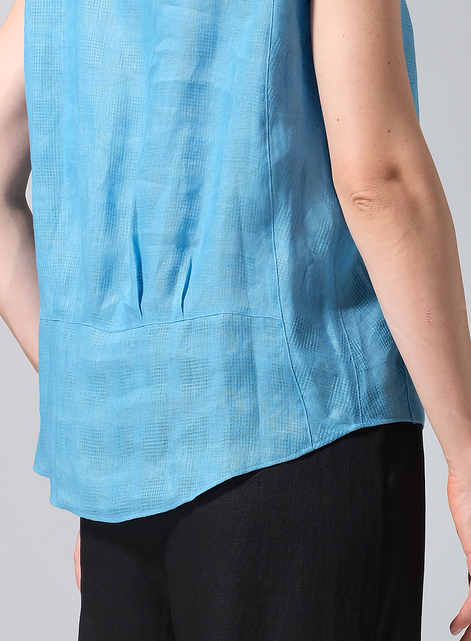 Linen Boxy Cap Sleeved Crew Neck Top