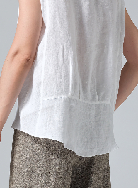 Linen Boxy Cap Sleeved Crew Neck Top