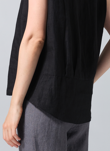 Linen Boxy Cap Sleeved Crew Neck Top