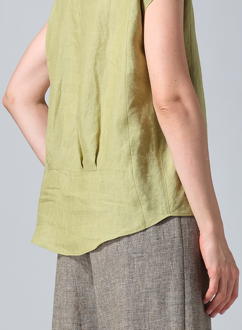 Linen Boxy Cap Sleeved Crew Neck Top