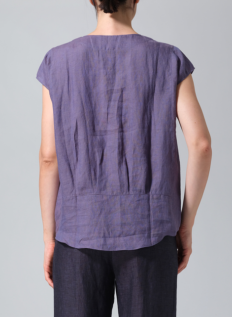 Linen Boxy Cap Sleeved Crew Neck Top