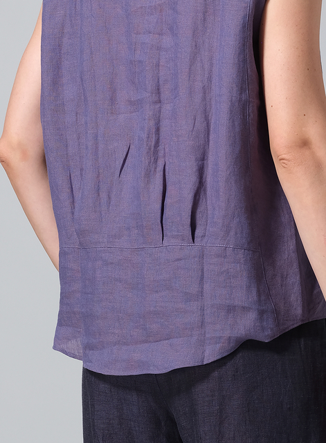 Linen Boxy Cap Sleeved Crew Neck Top