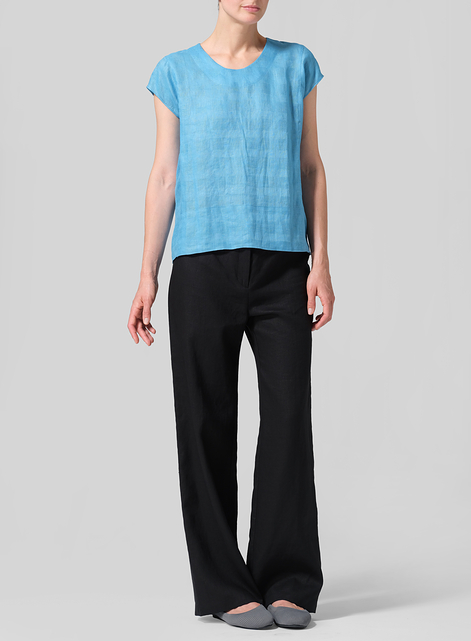 Linen Boxy Cap Sleeved Crew Neck Top