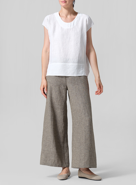 Linen Boxy Cap Sleeved Crew Neck Top