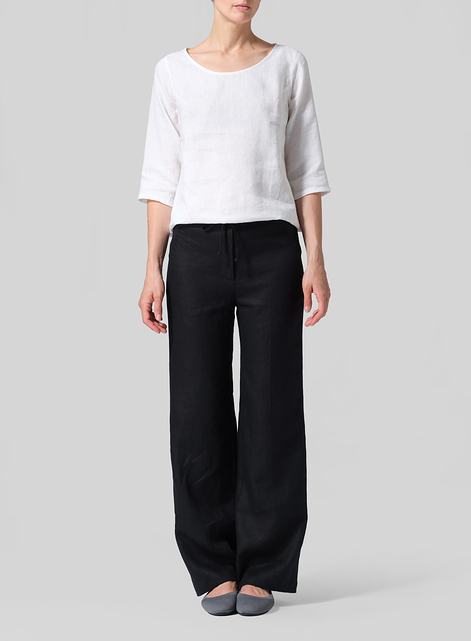 Linen Elbow Sleeve Casual Mid-Length Top