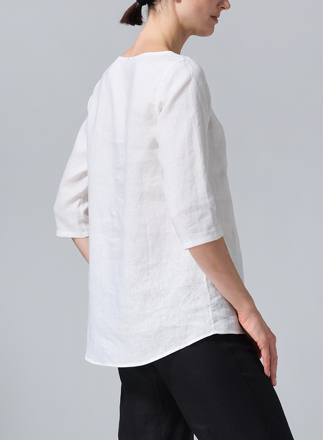 Linen Elbow Sleeve Casual Mid-Length Top