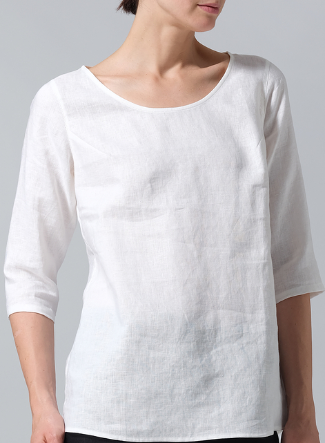 Linen Elbow Sleeve Casual Mid-Length Top