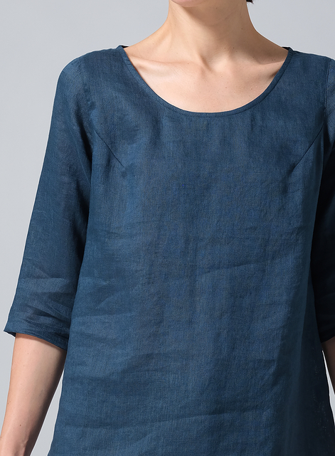 Linen Elbow Sleeve Casual Mid-Length Top