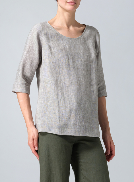 Linen Elbow Sleeve Casual Mid-Length Top