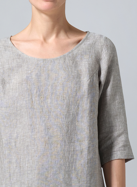 Linen Elbow Sleeve Casual Mid-Length Top