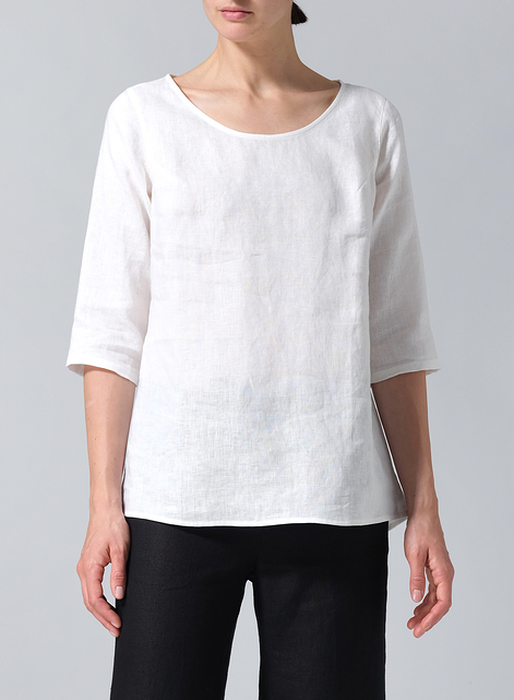 Linen Elbow Sleeve Casual Mid-Length Top