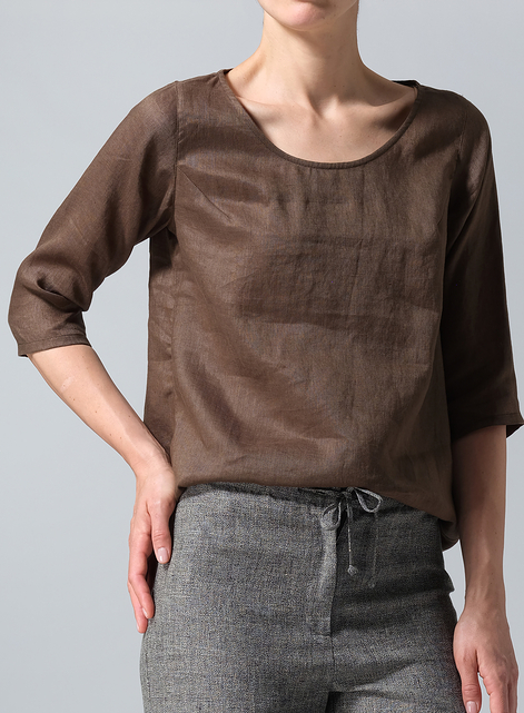 Linen Elbow Sleeve Casual Mid-Length Top