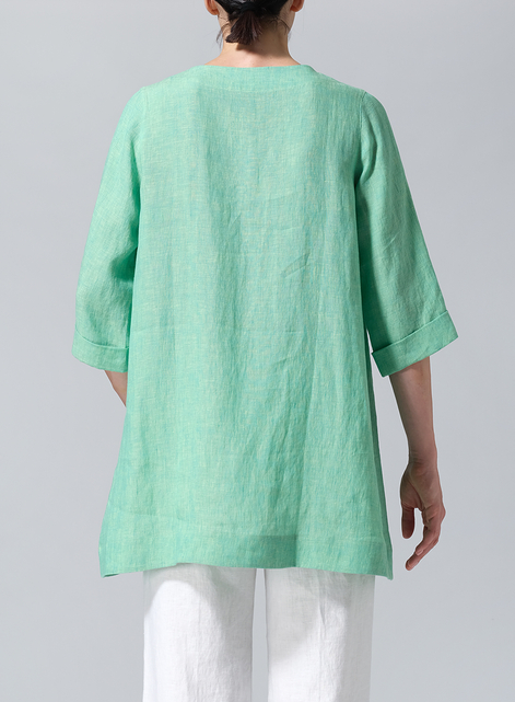 Linen Casual Loose-Fit V-Neck Midi Top