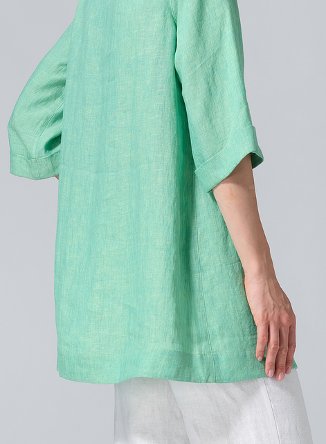 Linen Casual Loose-Fit V-Neck Midi Top