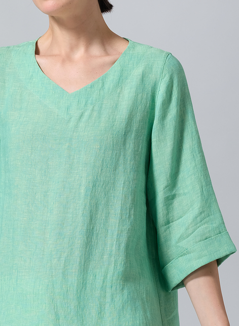 Linen Casual Loose-Fit V-Neck Midi Top