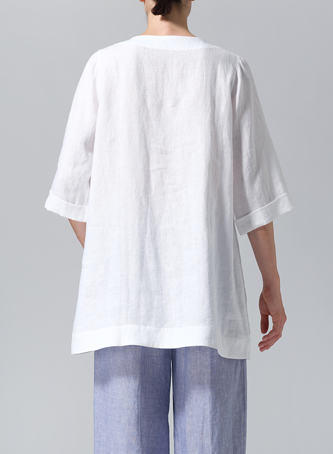 Linen Casual Loose-Fit V-Neck Midi Top