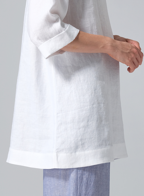 Linen Casual Loose-Fit V-Neck Midi Top