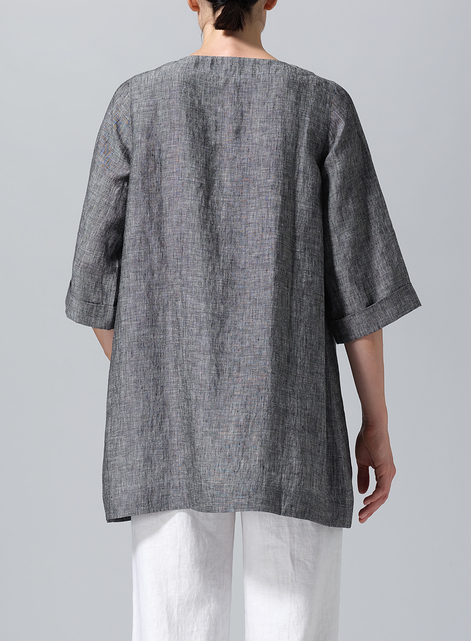 Linen Casual Loose-Fit V-Neck Midi Top