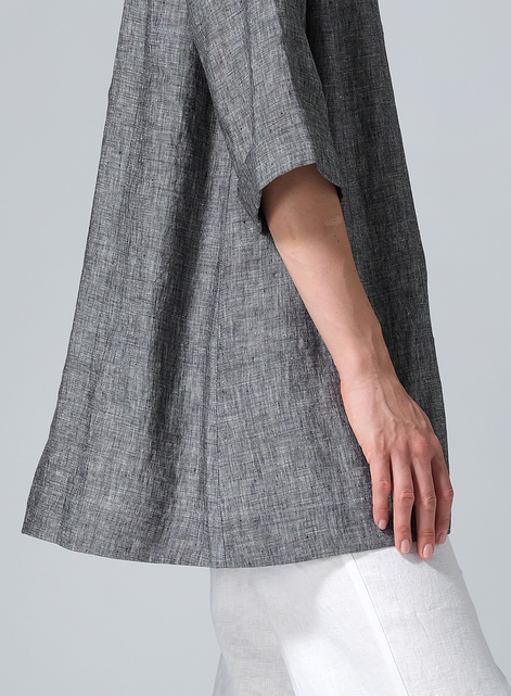 Linen Casual Loose-Fit V-Neck Midi Top