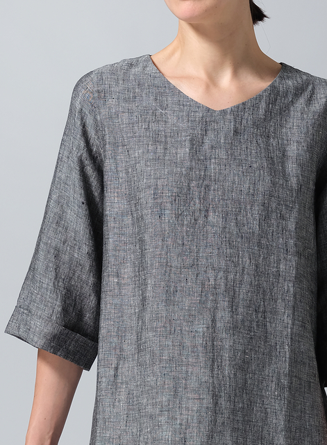 Linen Casual Loose-Fit V-Neck Midi Top