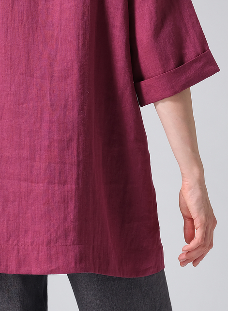 Linen Casual Loose-Fit V-Neck Midi Top