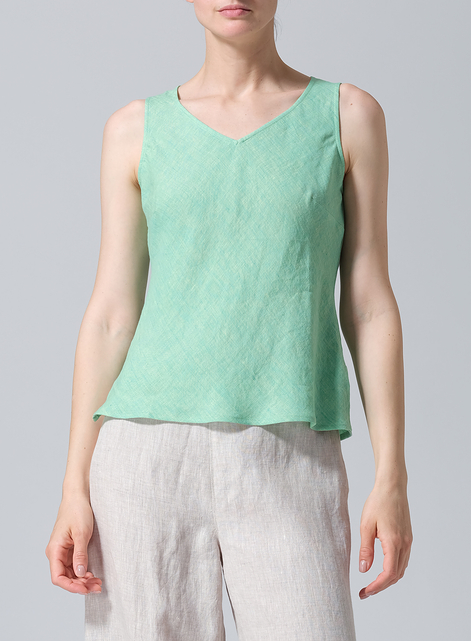 Linen V-Neck Sleeveless Bias Cut Tank